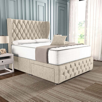 Monaco Wingback Divan Bed - Cream Chenille
