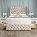 Monaco Wingback Divan Bed - Cream Chenille