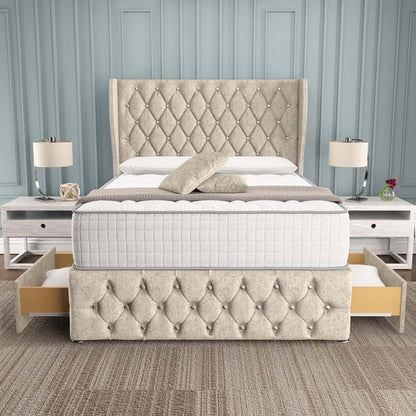 Monaco Wingback Divan Bed - Cream Chenille