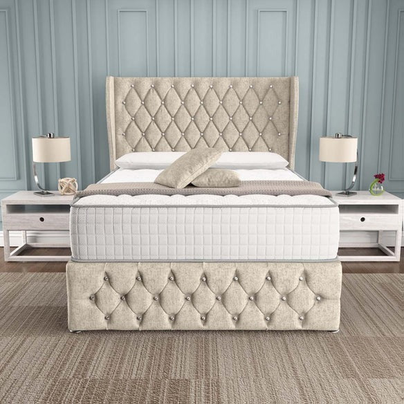 Monaco Wingback Divan Bed - Cream Chenille