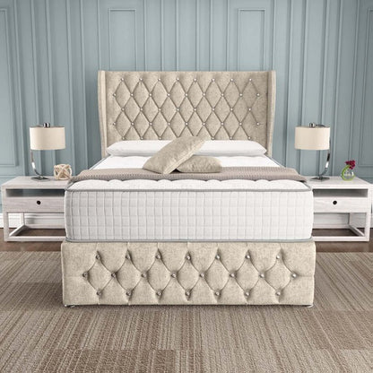 Monaco Wingback Divan Bed - Cream Chenille