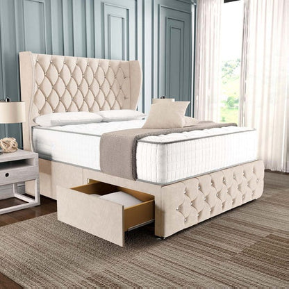 Monaco Wingback Divan Bed - Cream Naples