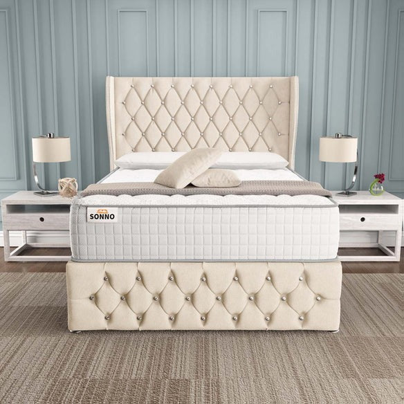 Monaco Wingback Divan Bed - Cream Naples