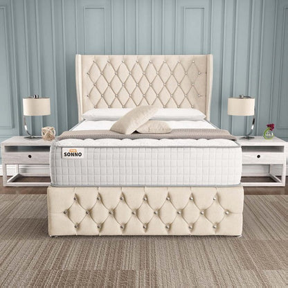 Monaco Wingback Divan Bed - Cream Naples