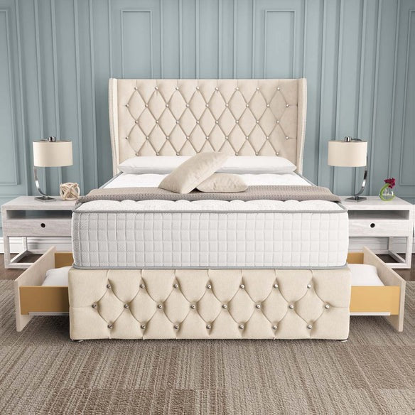 Monaco Wingback Divan Bed - Cream Naples