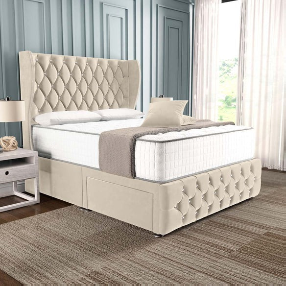 Monaco Wingback Divan Bed - Cream Plush Velvet