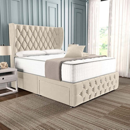 Monaco Wingback Divan Bed - Cream Plush Velvet