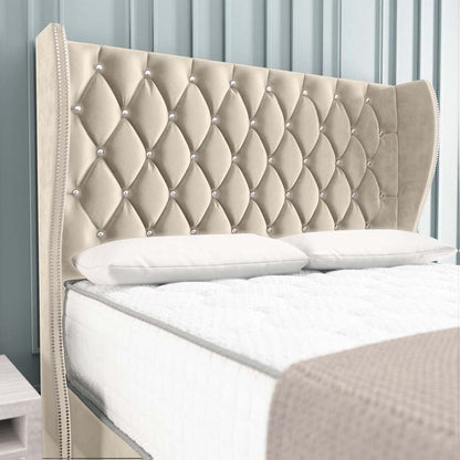 Monaco Wingback Divan Bed - Cream Plush Velvet