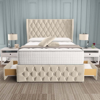 Monaco Wingback Divan Bed - Cream Plush Velvet