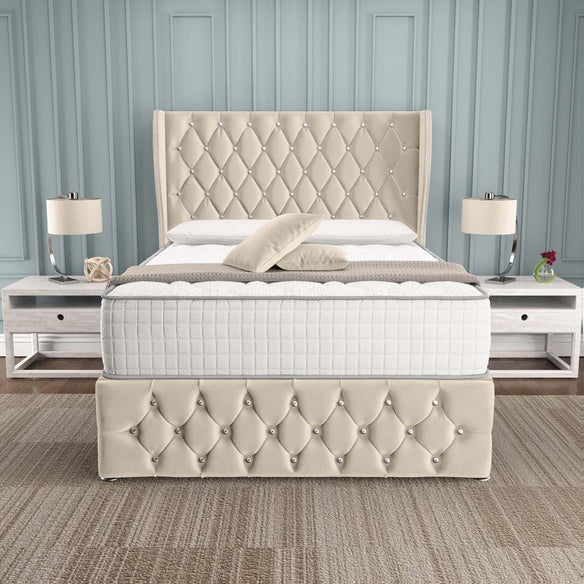 Monaco Wingback Divan Bed - Cream Plush Velvet