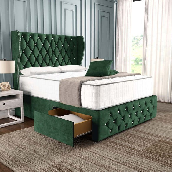 Monaco Wingback Divan Bed - Emerald Coniston