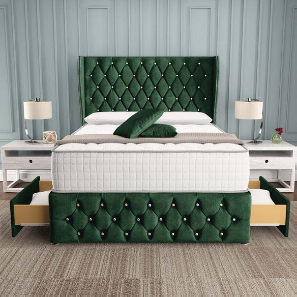 Monaco Wingback Divan Bed - Emerald Coniston