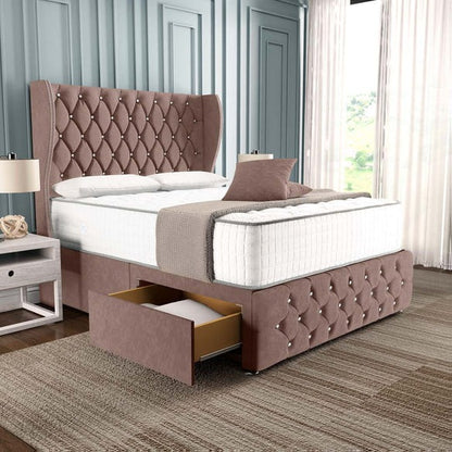 Monaco Wingback Divan Bed - Mauve Naples