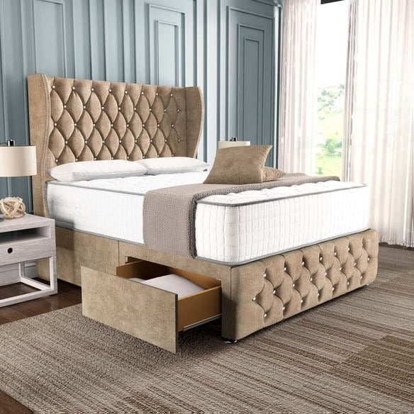 Monaco Wingback Divan Bed - Mink Coniston