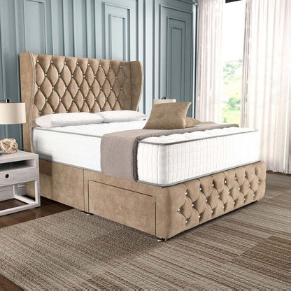 Monaco Wingback Divan Bed - Mink Coniston