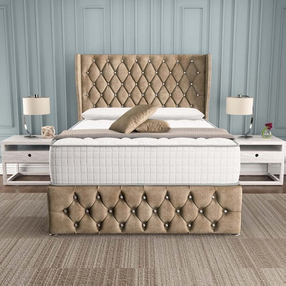 Monaco Wingback Divan Bed - Mink Coniston