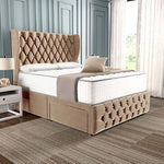 Monaco Wingback Divan Bed - Mink Plush Velvet