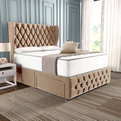 Monaco Wingback Divan Bed - Mink Plush Velvet
