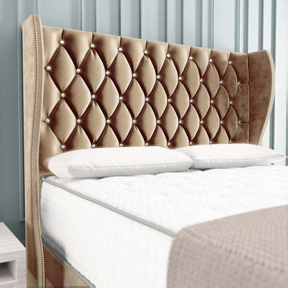 Monaco Wingback Divan Bed - Mink Plush Velvet