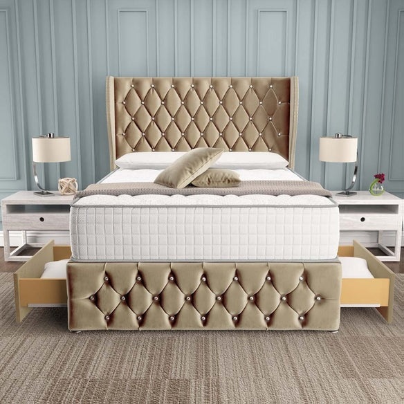 Monaco Wingback Divan Bed - Mink Plush Velvet
