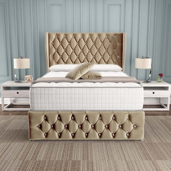 Monaco Wingback Divan Bed - Mink Plush Velvet