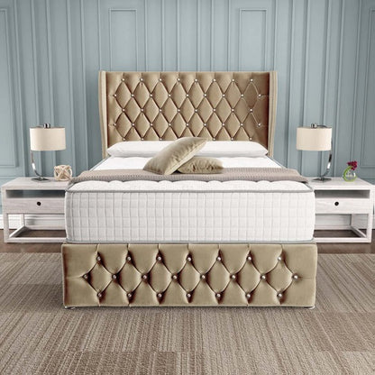 Monaco Wingback Divan Bed - Mink Plush Velvet