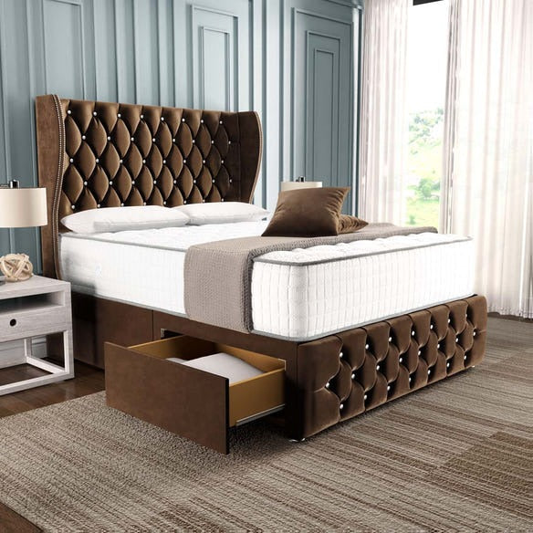 Monaco Wingback Divan Bed - Mocca Plush Velvet