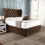 Monaco Wingback Divan Bed - Mocca Plush Velvet