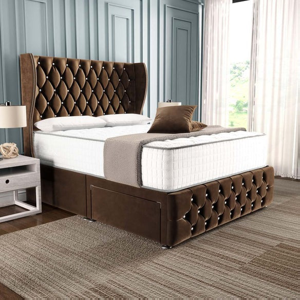 Monaco Wingback Divan Bed - Mocca Plush Velvet