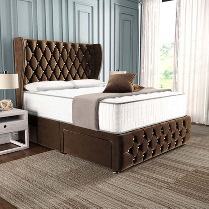 Monaco Wingback Divan Bed - Mocca Plush Velvet