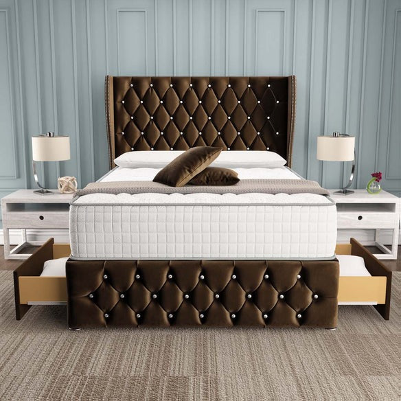 Monaco Wingback Divan Bed - Mocca Plush Velvet