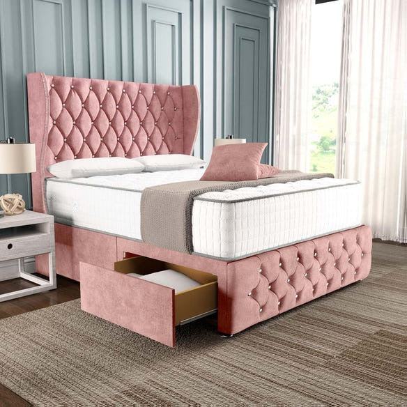 Monaco Wingback Divan Bed - Pink Coniston