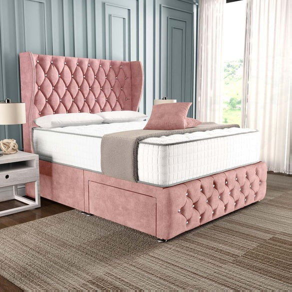 Monaco Wingback Divan Bed - Pink Coniston