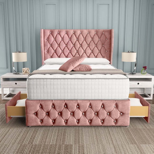 Monaco Wingback Divan Bed - Pink Coniston
