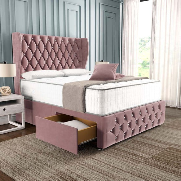 Monaco Wingback Divan Bed - Pink Plush Velvet