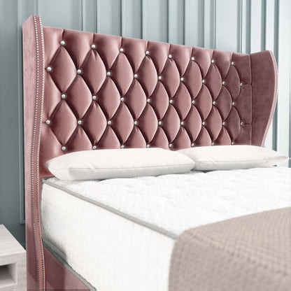 Monaco Wingback Divan Bed - Pink Plush Velvet