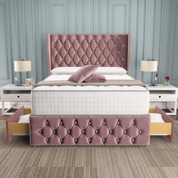 Monaco Wingback Divan Bed - Pink Plush Velvet
