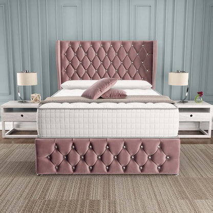 Monaco Wingback Divan Bed - Pink Plush Velvet