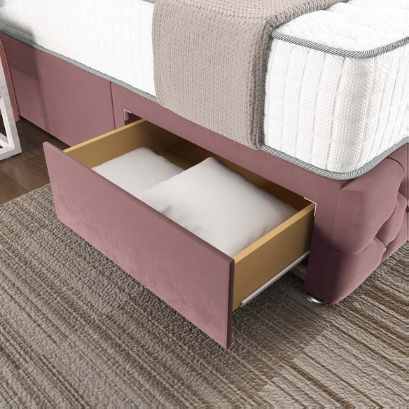 Monaco Wingback Divan Bed - Pink Plush Velvet