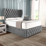 Monaco Wingback Divan Bed - Silver Chenille