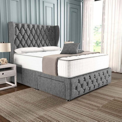 Monaco Wingback Divan Bed - Silver Chenille