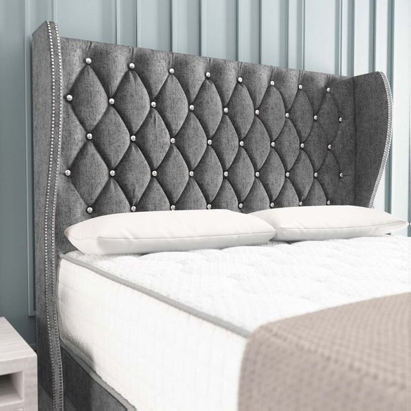 Monaco Wingback Divan Bed - Silver Chenille