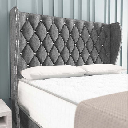 Monaco Wingback Divan Bed - Silver Chenille