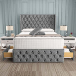 Monaco Wingback Divan Bed - Silver Chenille