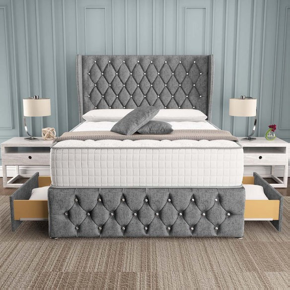 Monaco Wingback Divan Bed - Silver Chenille