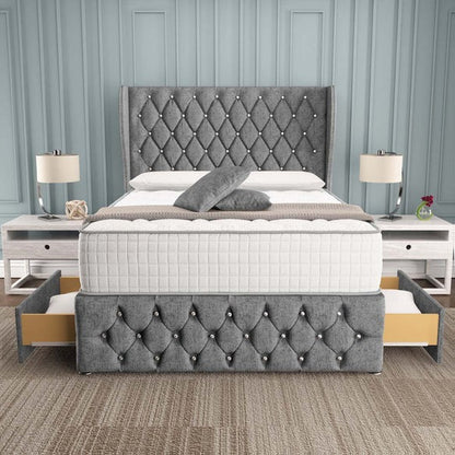 Monaco Wingback Divan Bed - Silver Chenille