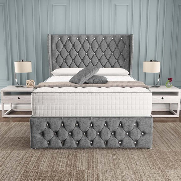 Monaco Wingback Divan Bed - Silver Chenille