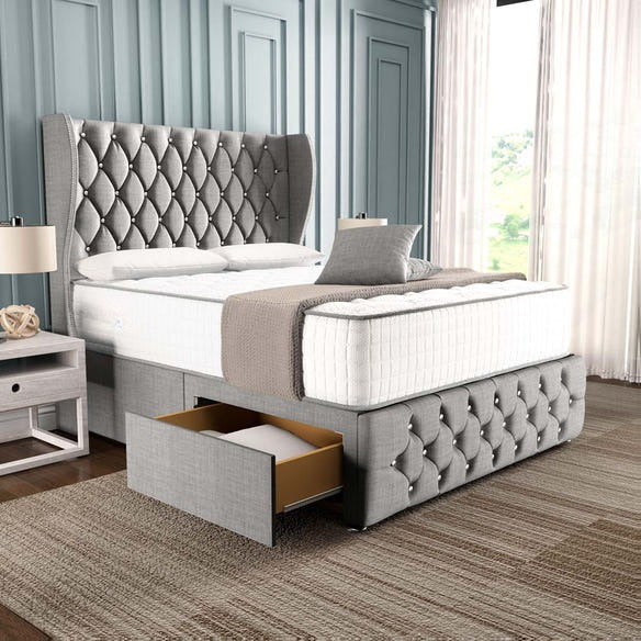 Monaco Wingback Divan Bed - Silver Linoso