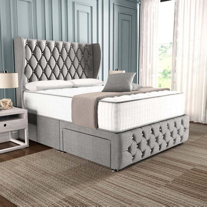 Monaco Wingback Divan Bed - Silver Linoso