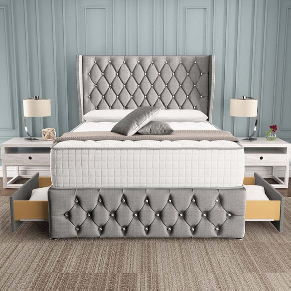 Monaco Wingback Divan Bed - Silver Linoso
